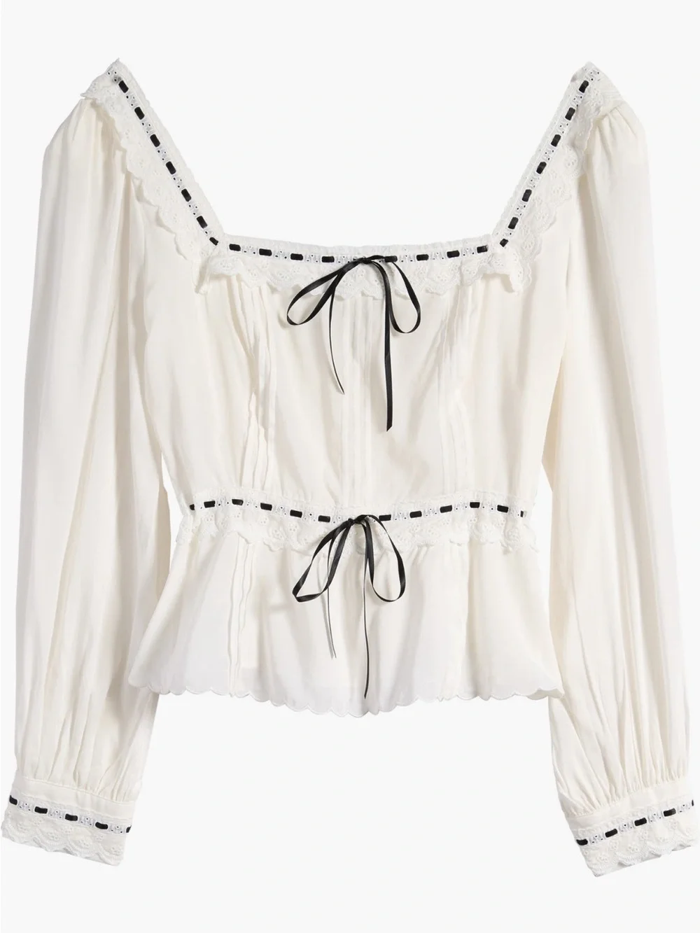Reformation Haisley Ribbon Accent Organic Cotton Peplum Top